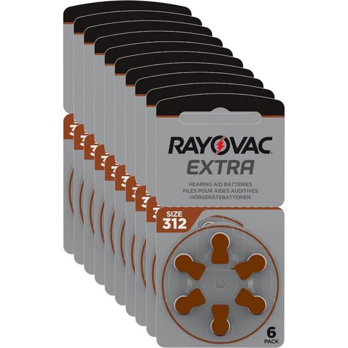 Rayovac 60 piles auditives 312 Extra advanced / pile auditive PR41 / piles pour appareils auditifs / 312AE,A312,DA312,P312,PR312H