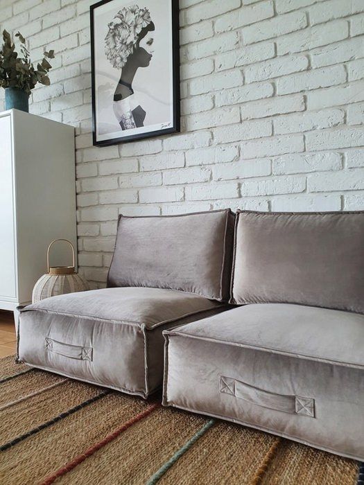Fauteuil pouf - Non spécifié - Gris clair - Tissu velouté - 60cm x 60cm x 35cm - 1 place