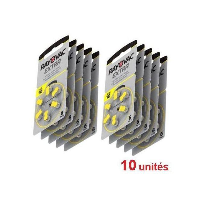 Rayovac Lot de 10 Boites, 10x6 Piles Aide Auditive 1.45v Size 10, Zing Air S10 PR70
