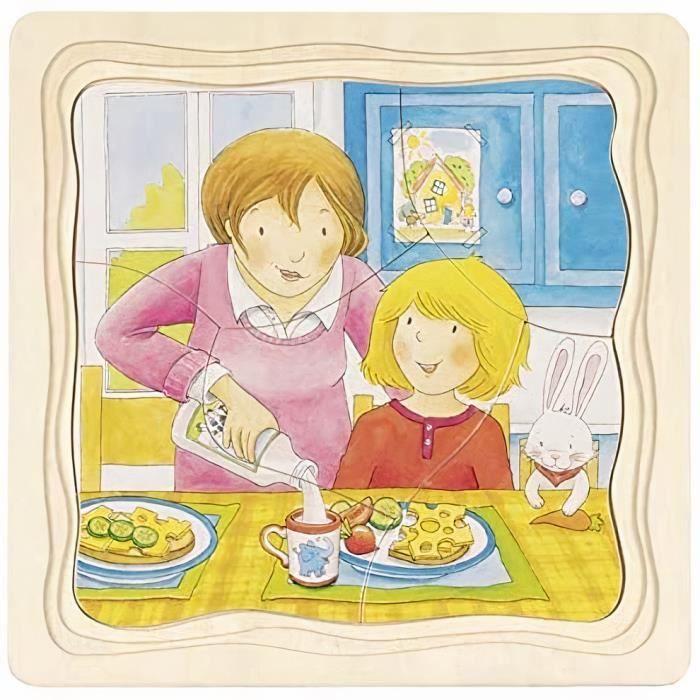 Goki puzzle 4-en-1 Un jour de ma vie 20 cm de bois