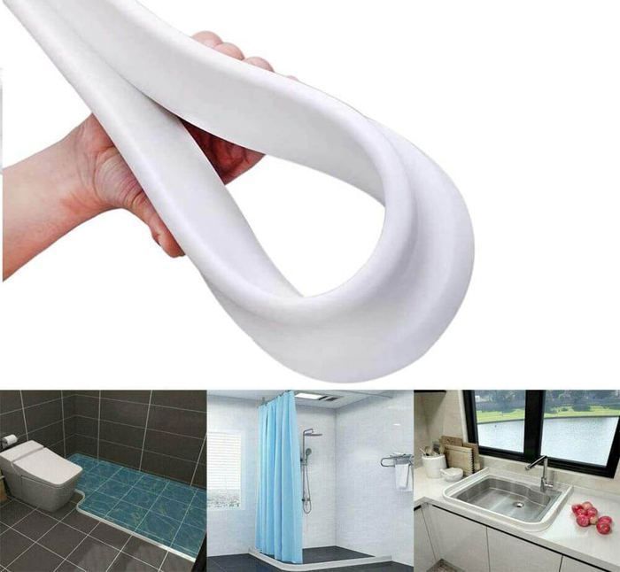 Seuil de Rétention d'Eau en Silicone Autocollante et Pliable - 1,5M Blanc