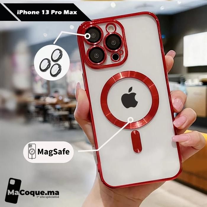 Red Coque iPhone 13 Pro Max Magsafe avec Lens Protector