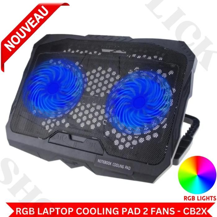 Refroidisseur X2 Ventilateur pour Ordinateurs Portables 13-17 Pouces de Jeu avec 2 Grands Ventilateurs