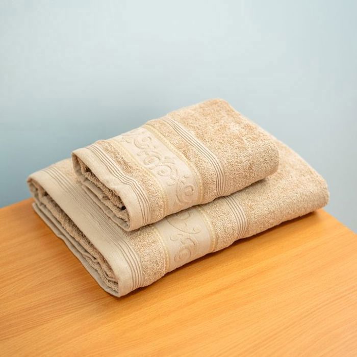 Serviette de bain - Majestic - Pack de 2 - 100% coton - 500GM - Motifs floraux - Crème