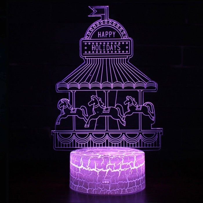 Lampe 3D - Objets - Manège Carrousel - Télécommande incluse - Multicolore - LED 3W