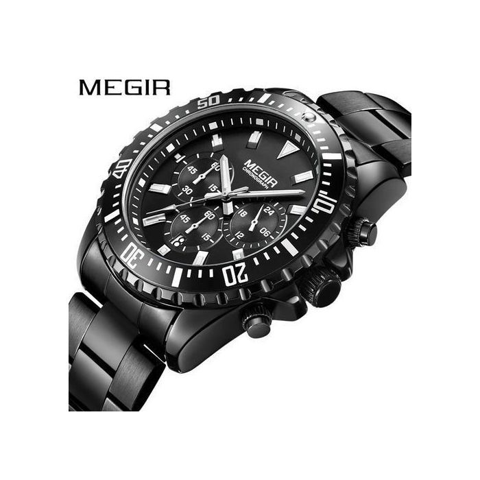 Megir Montre Chronographe Sport de luxe Noir/fond/Noir