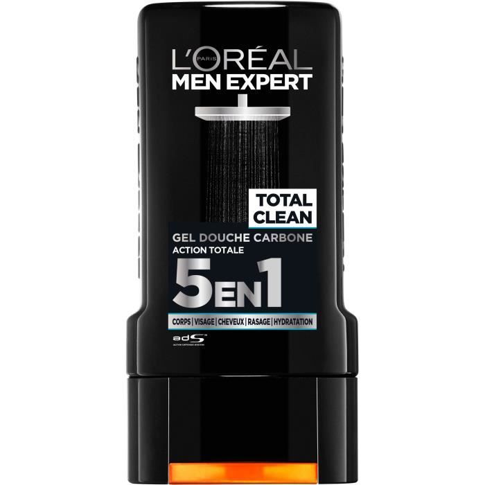 Gel douche L'OREAL Men Pure Carbon Action Totale 5 en 1 - 300 ml