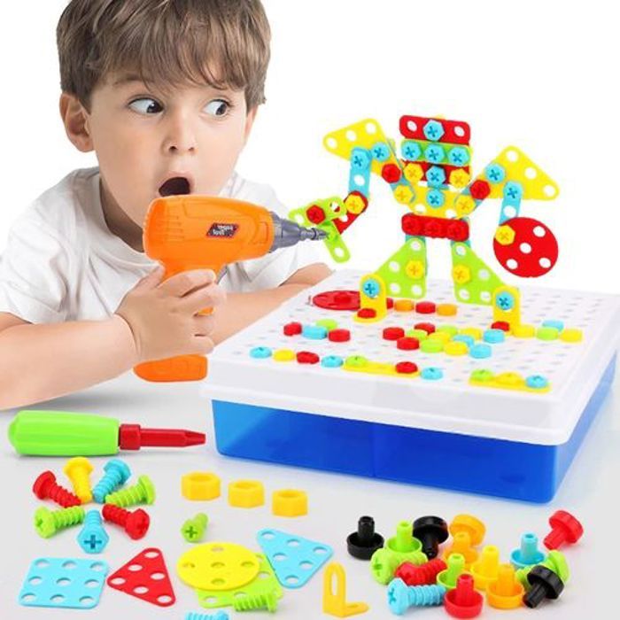 Jouet enfant Mosaique Construction Outils Perceuse Créatif Jouet à Visseuse