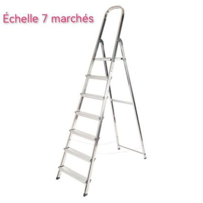 Échelle - Multicolore - Escabeau 7 marches - Acier galvanisé - Hauteur de travail 3,52m - Antidérapant