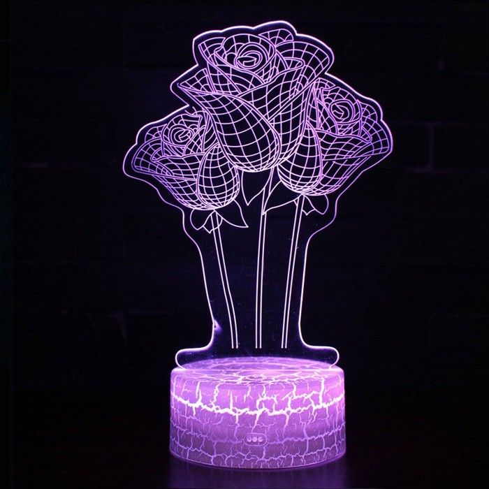 Lampe 3D - Nature - Roses Fleurs - Télécommande incluse - Multicolore - LED