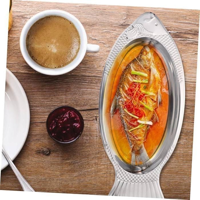 Assiette à Poisson - Inox - 45x20cm - Argenté - Résistante - Design Élégant