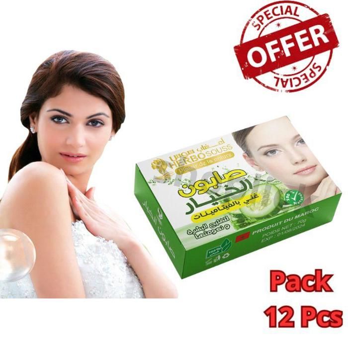 Pack de 12 Pieces Savons au Concombre – Hydratant & Éclaircissant Naturel 70g
