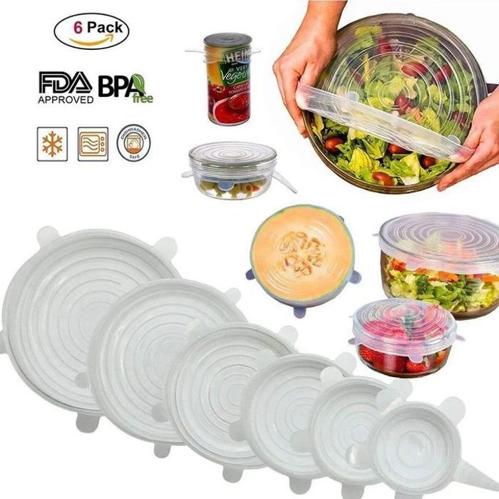 6 Couvercles Élastiques en Silicone - Universels pour Bols et Pots