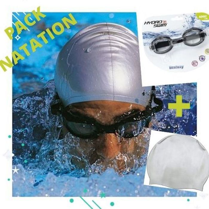 Pack Natation - Bestway - Lunettes Noir + Bonnet Gris - Confortables - Étanchéité - 2 pièces