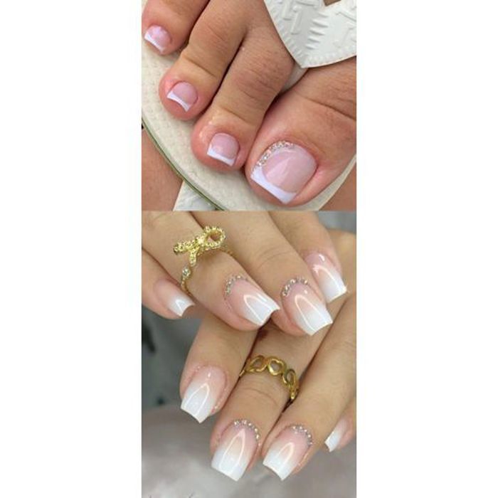 Faux ongles - Art d'Ongles - 24 pièces - Blanc - Strass - Design press-on