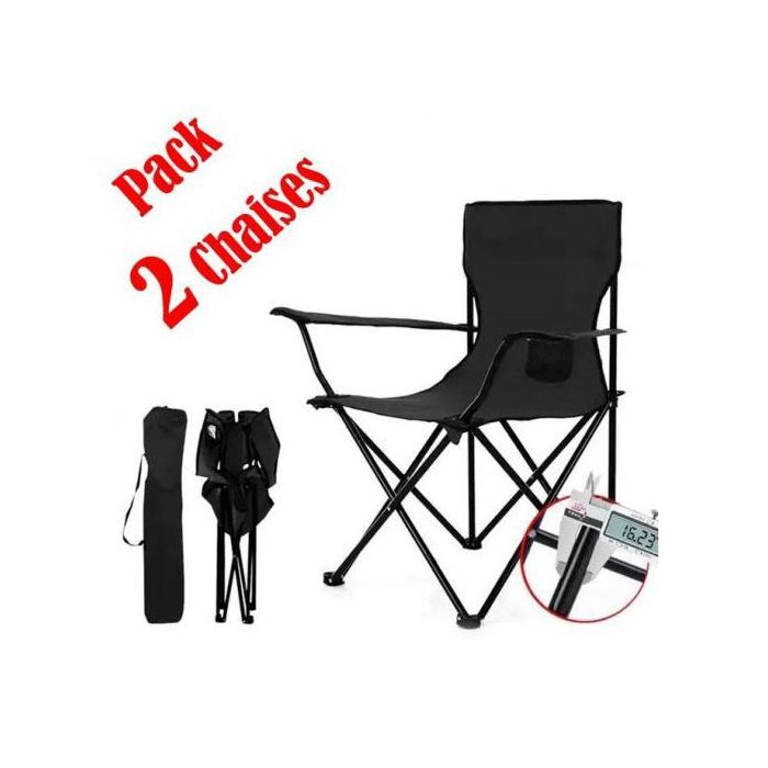 Chaises de camping - GENERIC - Pack de 2 - Pliantes - Acier laqué - Têtière Relaxation