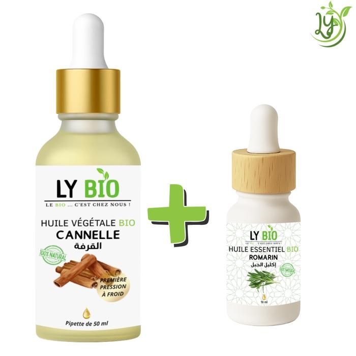 Pack d'huiles essentielles - LYBIO - Huile Cannelle 50ml - Huile Romarin 10ml - Soin cheveux - Mixte