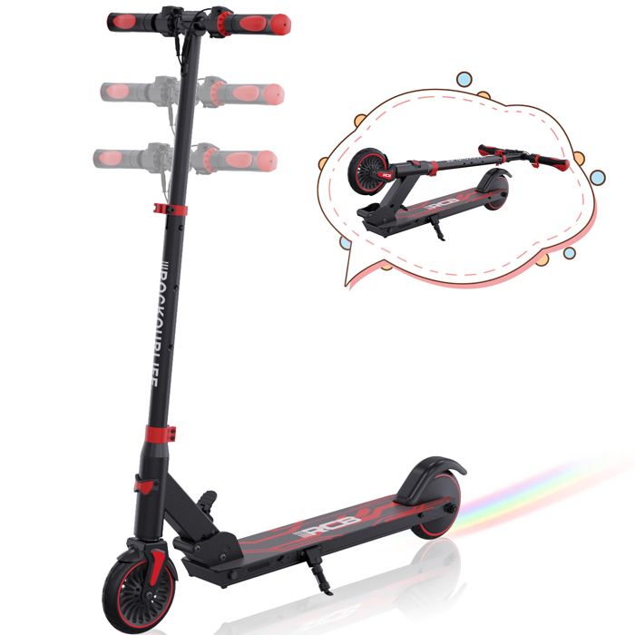 RCB R15 Fällbar elektrisk sparkcykel för barn, vikt 7,55 kg, justerbar höjd, present för barn och tonåringar, röd