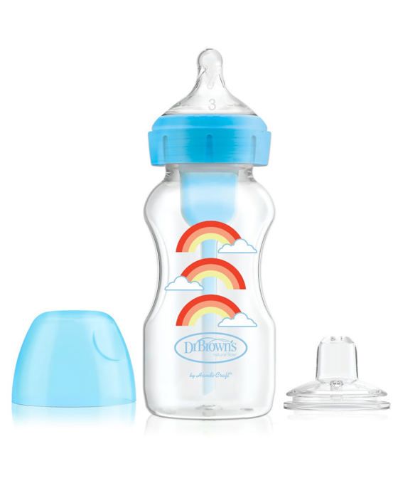 Dr Brown’s Biberon 270ml Col large Blue Rainbows (Sippy +tétine L3)