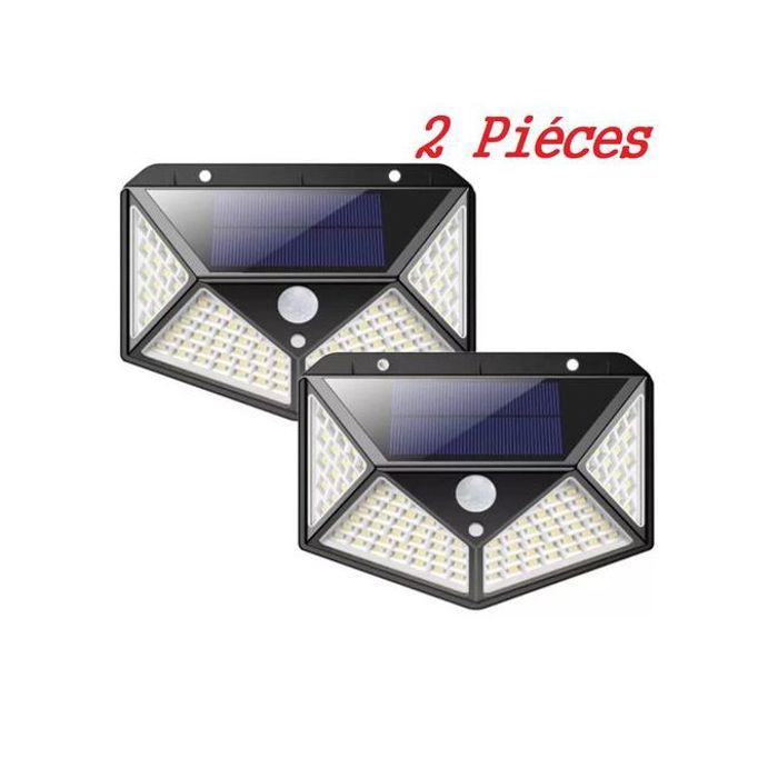 Pack 2 applique murale détecteur de mouvement, lampe solaire à 100led pour l'extérieur