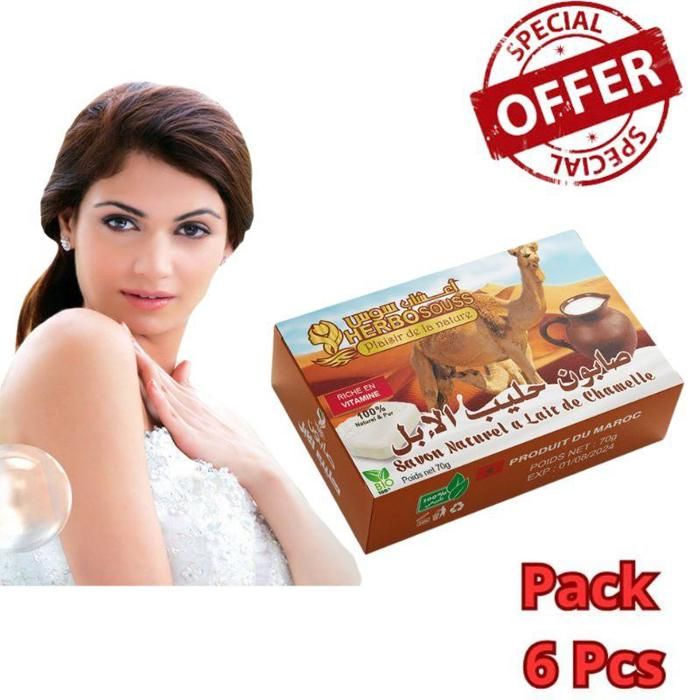 Pack de 6 Pieces Savons au Lait de Chamelle Hydratant et Nourrissant 70g