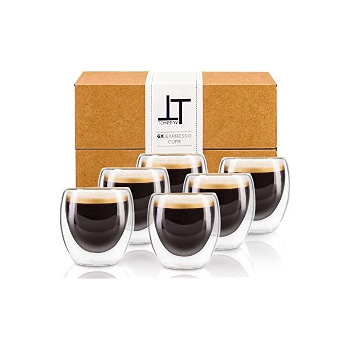 Lot de 6 tasses en verre à double paroi avec sous tasse pour café et thé, 80ML.