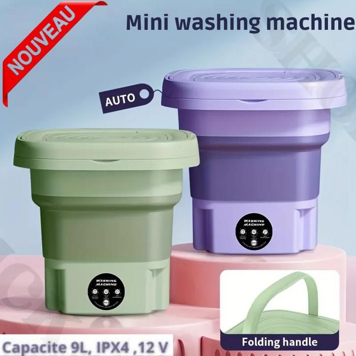 Lave-linge Compact et Pliable Idéal pour les Petits Espaces, Machine à Laver 9L 12V Waterproof IPX4 Couleur Aleatoire