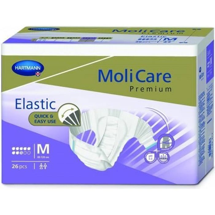 Couches adulte - HARTMANN - MoliCare Premium Elastic - Taille M - 26 pièces - Très abondant