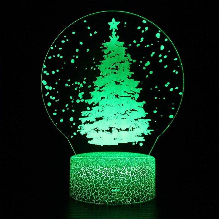 Lampe 3D - Multicolore - Sapin Naturel - Télécommande Incluse - Effet Hologramme - Intérieur