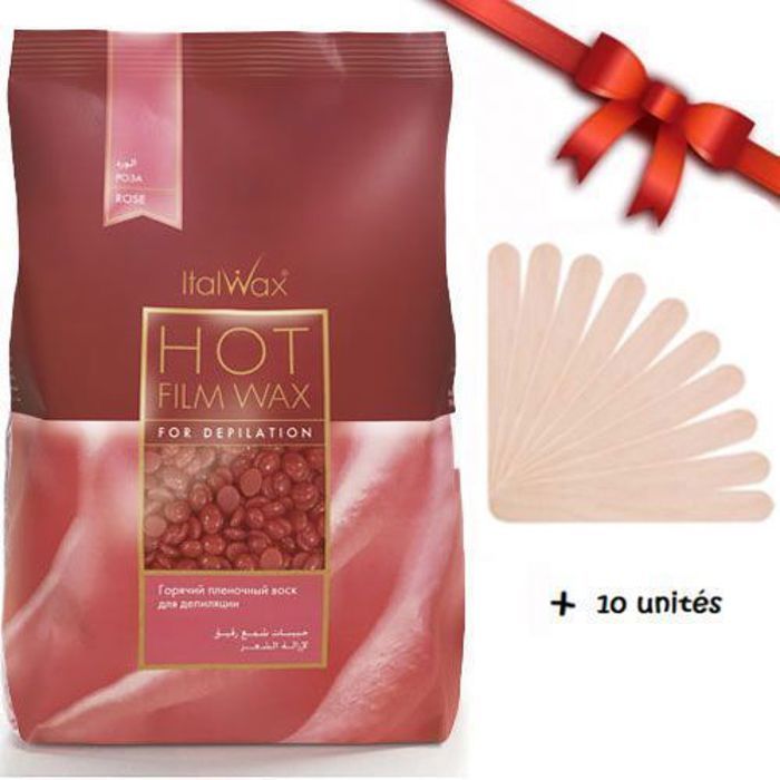 Italwax CIRE - Granulés naturelle et professionnelle Sac de 1 kg + 10 SPATULES - Rose