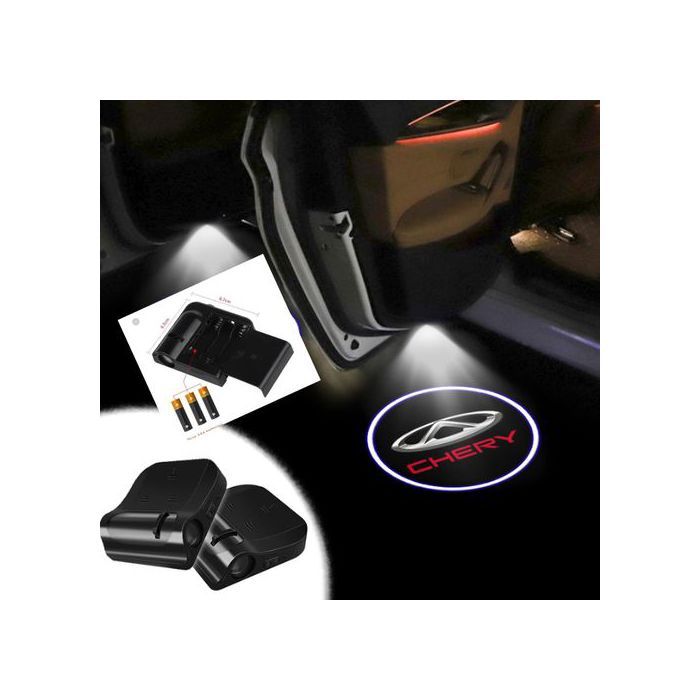 2 pcs logo chery qq projecteur led sans fil éclairage laser de bienvenue