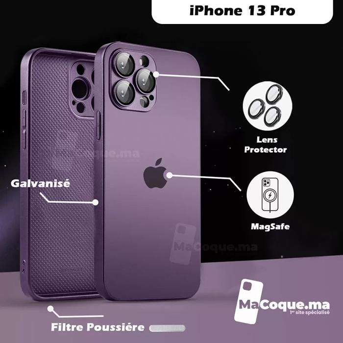 Deep Purple Coque iPhone 13 PRO Galvanisé/Magsafe/LENS Protector/Filtre Poussière 13PRO