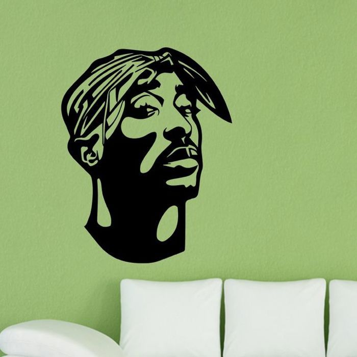 Sticker mural - Tupac - Vinyle - Noir - 55x70 cm - Décoration contemporaine