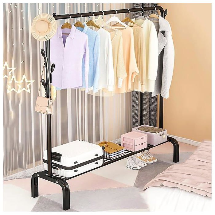 Portant à vêtements, penderie, séchoir à vêtements, support de rangement portable avec support inférieur, blanc, noir