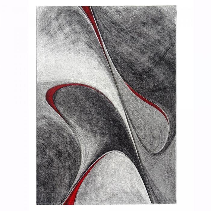 tapis chambre 80x150 tissé rouge et gris rectangle motif géométrique LYN8 MADILA