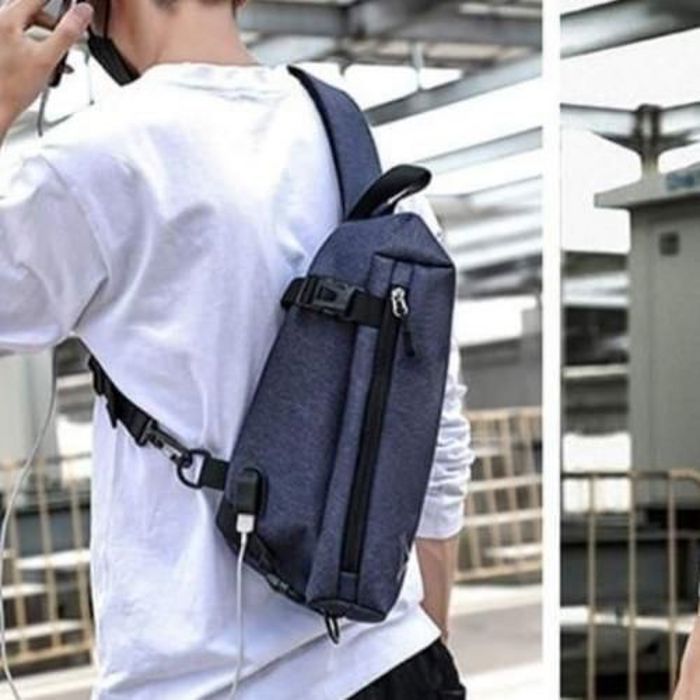 Sac à Bandoulière étanches + port USB, corps polyvalent antivol, bleu