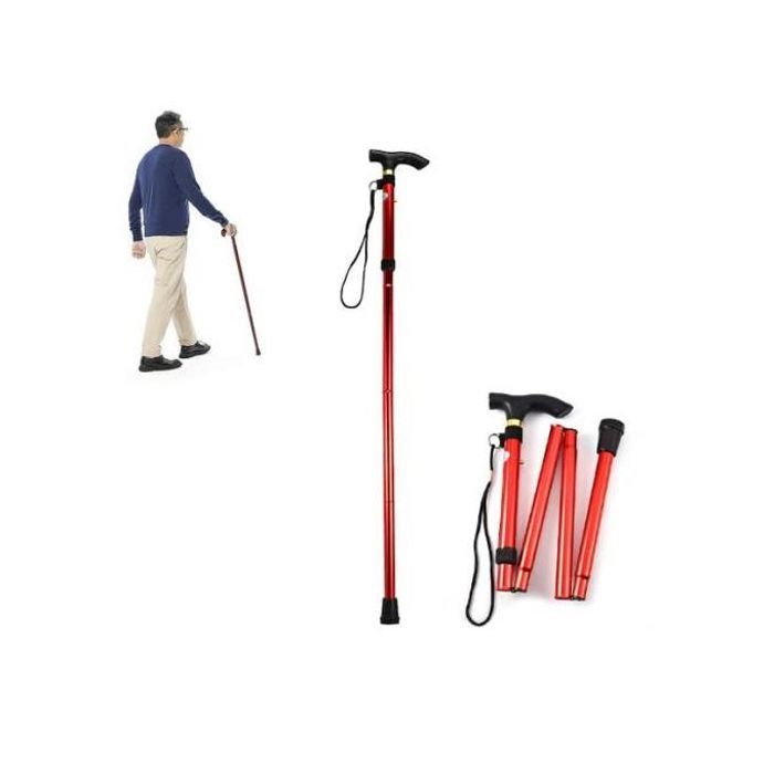 Canne de Marche Réglable en Hauteur & Pliable - Antidérapante - Rouge