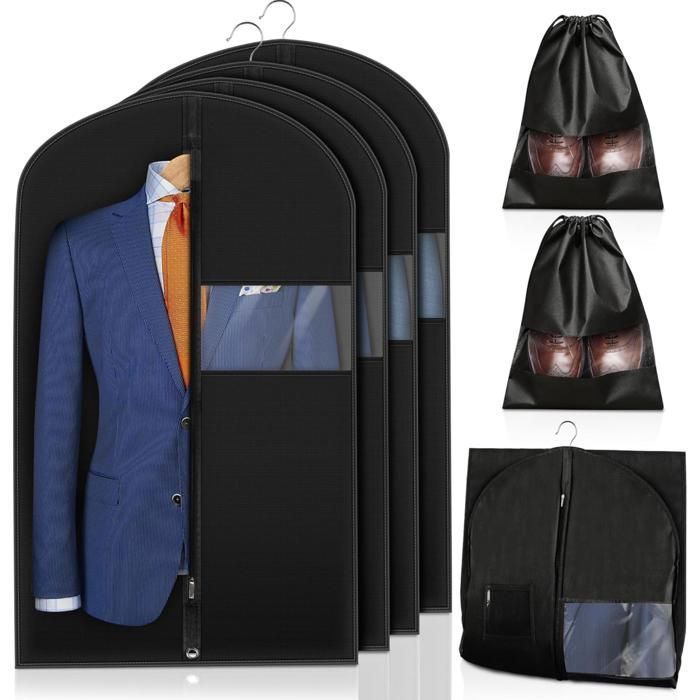 Housse de vêtements et sacs à chaussures - Anti Poussière - 100x60 cm - 4 Pcs - Noir - Mixte