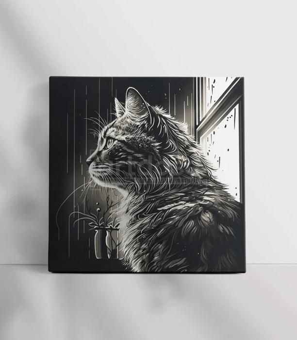 Tableau décoratif Cat in Black L100 x H100 cm - artdose.ma