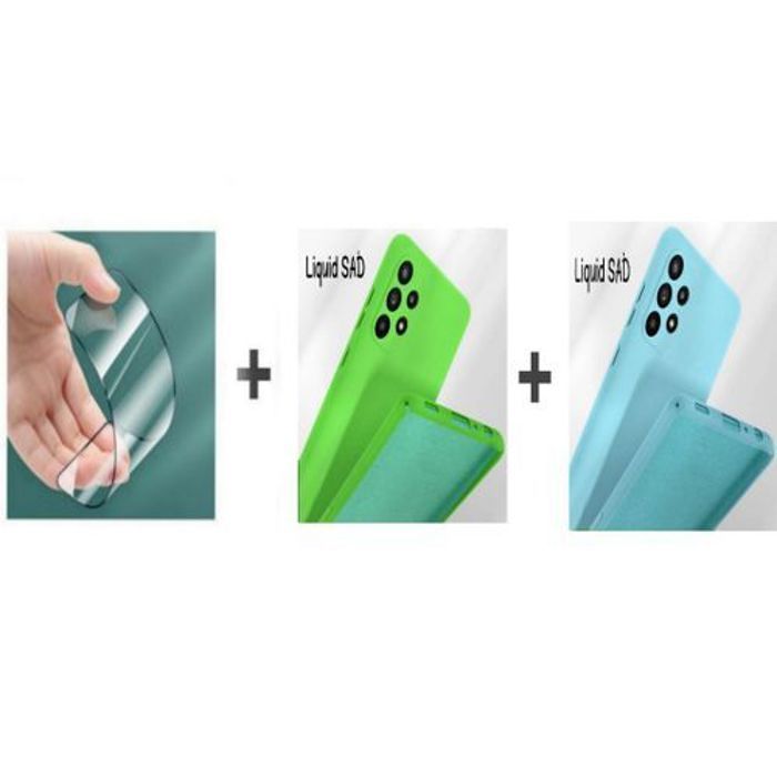 Coque et protection d'écran - GÉNÉRIQUE - Samsung A72S - Souple - Silicone - Bleu ciel et Vert Pistache