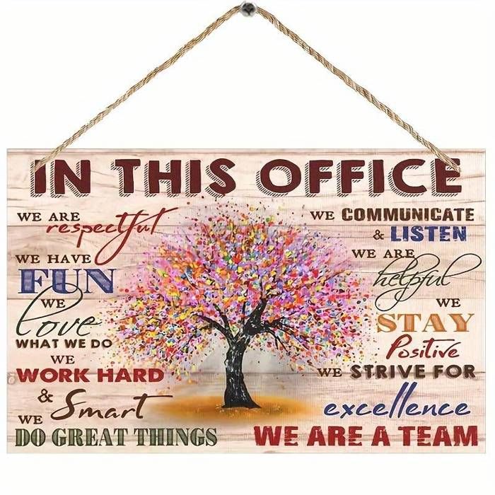1pc Panneau en bois d'arbre inspirant, 5x7.87 pouces/12.7x20cm carré, "Dans ce bureau, nous sommes une équipe" Art mural de motivati