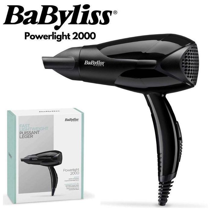 Babyliss Powerlight 2000 Sèche-Cheveux 2000W Avec 2 Réglages De Températures/Vitesses Concentrateur Inclus Cordon Rotatif de 1.8 m