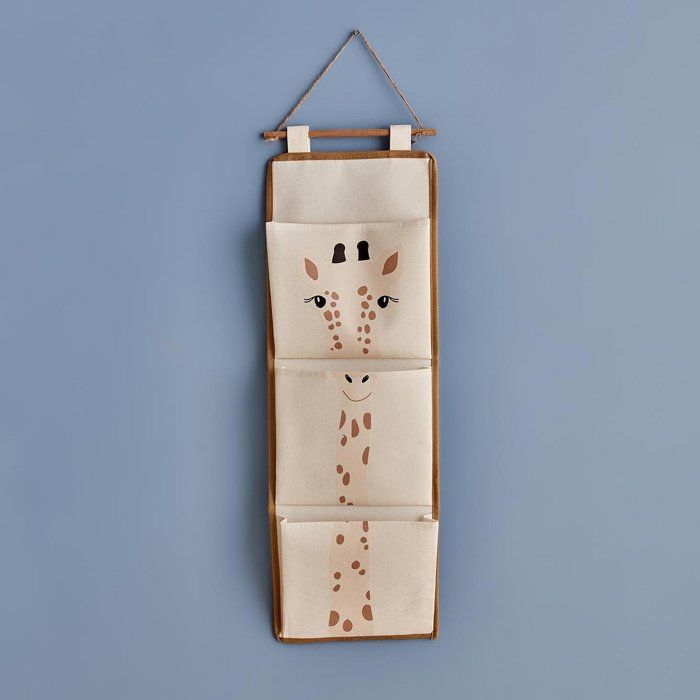 Organisateur suspendu - Girafe - Blanc - 20x60 cm - 3 poches - Rangement intérieur