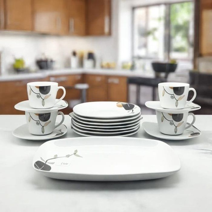 Service de table 19 pièces en porcelaine de qualité avec motifs colorés compatible lave vaisselle