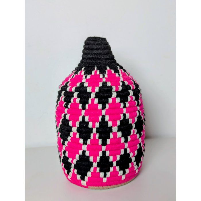 Panier - Artisanat Berbère - Tressé Rose et Noir - Fait main - Style Ethnique - Intérieur