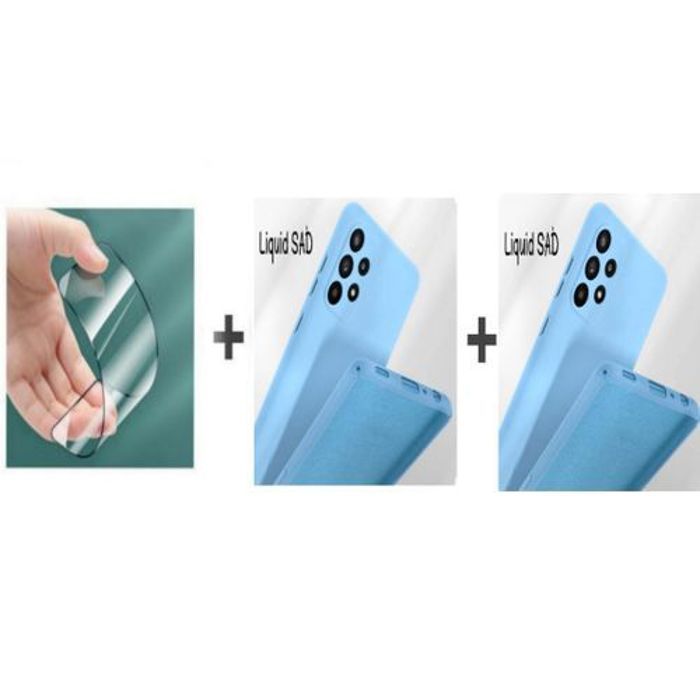 Coque et protection d'écran - GÉNÉRIQUE - Samsung A72S - Silicone Souple - Bleu Ciel - Protection Complète