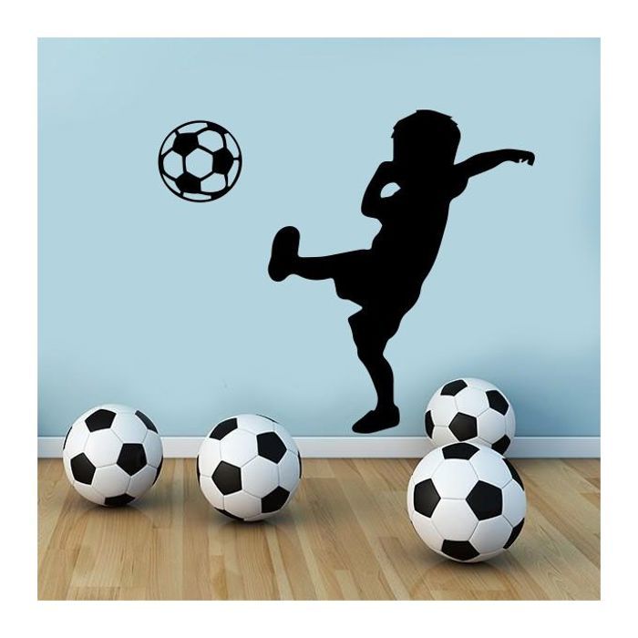 Sticker mural - Autocollant junior - Footballeur - Vinyle noir - Décoration enfant - 65x55 cm