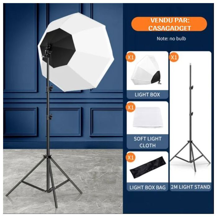 Softbox Kit de boîte à lumière octogonale portable pour la photographie, lumière LED, flash de luminosité, avec support de 2m