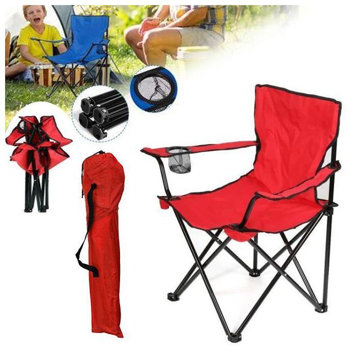 Chaise de camping - Non spécifié - Pliable - Acier et tissu Oxford - Porte-gobelet - Rouge