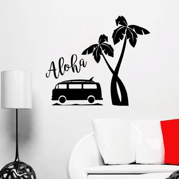 Autocollant Summer Aloha Surf Stickers vinyle stick Noir 0024